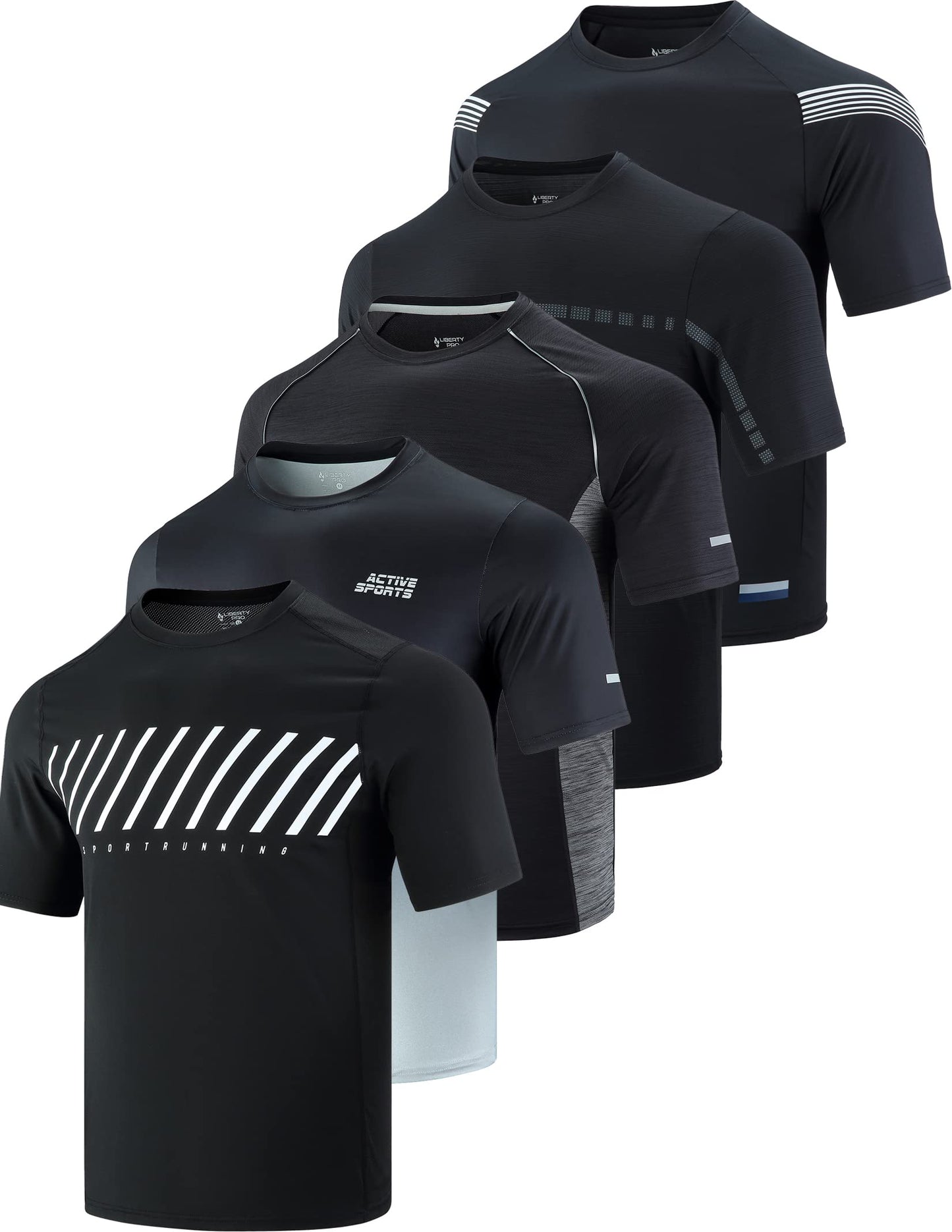 5 Pack Men’s Active Quick Dry Crew Neck T Shirts | Athletic Running Gym Workout Short Sleeve Tee Tops Bulk (Set 5, 3X-Large) Blacks