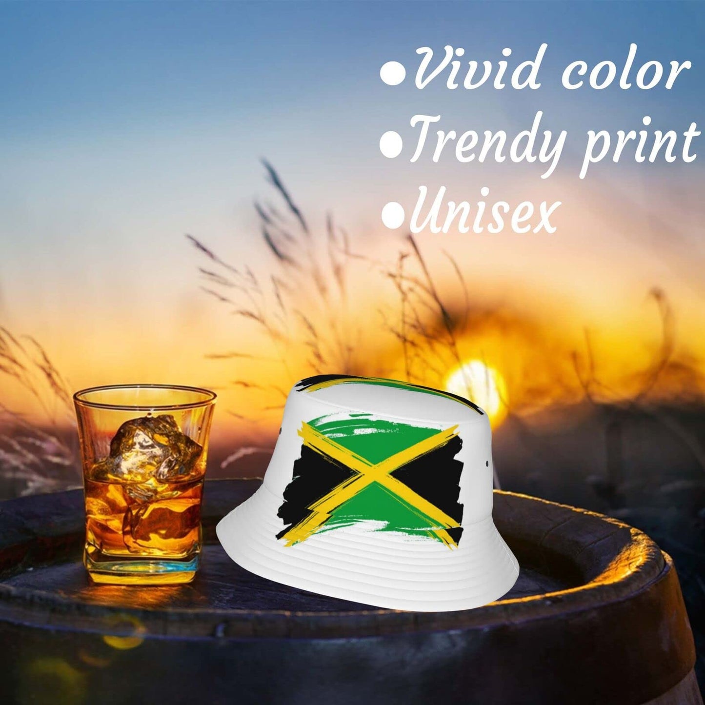 Jamaica Flag Bucket Hat for Mens Womens Summer Sun Hat Abstract Fisherman Cap Beach Packable Hat Outdoor Travel Sun Caps，Green