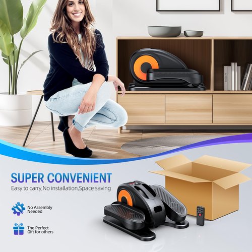 GUGTTR Under Desk Elliptical Machine, Quiet & Portable Seated Pedal Exerciser with 12 Adjustable Speeds & Remote Control, Low-Impact Electric Ellipse Leg Exerciser for Cardio & Strength
