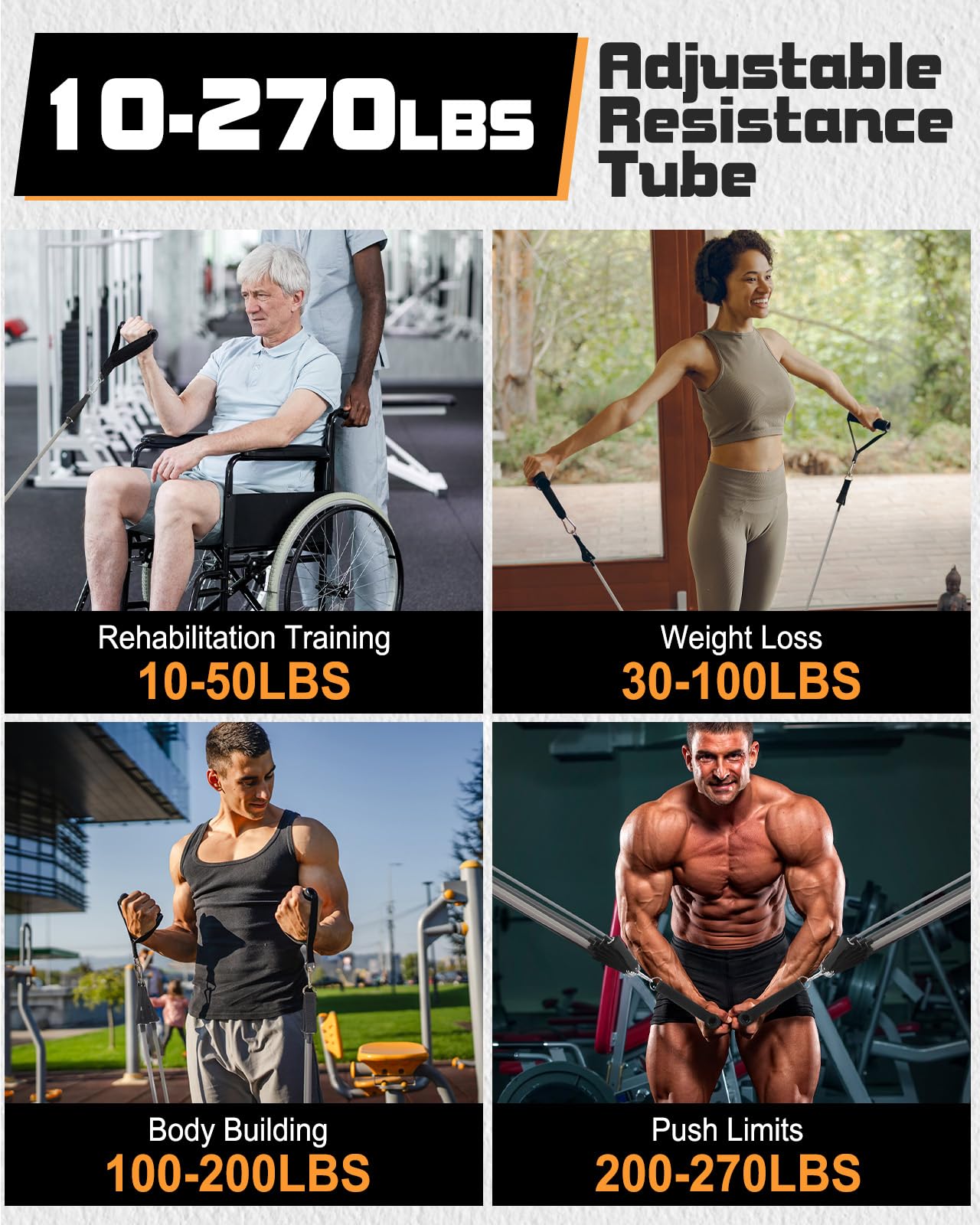 Fitense 6Pcs Resistance Bands, Workout Bands 270lbs, Exercise Bands with Handles/Door Anchor/Ankle Straps/Bag/Poster for Men, Heavy Resistance Bands for Working Out at Home