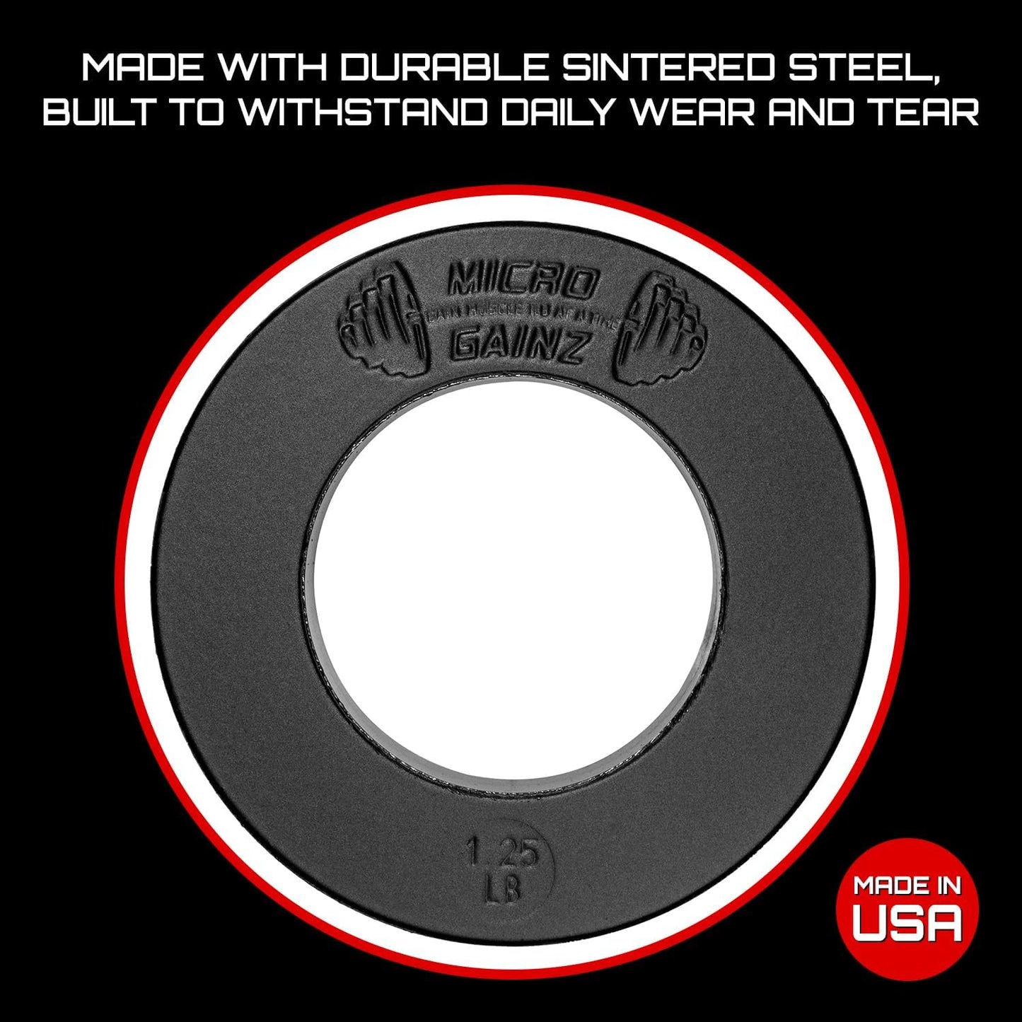 Micro Gainz Calibrated Fractional Weight Plate Set of 2 Plates, Choose Set (.25LB-1.25LB), Designed for Olympic Barbells for Strength Training & Micro Loading Bar Weights, Made in USA