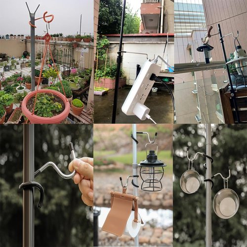 UtySty 2 Pack Bird Feeder Hanger Pole Attachment Shelf Pole Hooks Stand Adapter for Tent Lamp Lantern Light Outdoor Birdfeeder Flower Pot Garage Camping Storage Organization