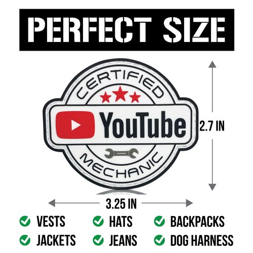 Certified YouTube Mechanic PVC Patch - Funny Morale Patch for Tool Box, Hard Hat, Vest, Gear Bag, Tactical Backpacks | Expert Mechanic Accessories, Lineman, Electrician, Construction Worker Gifts