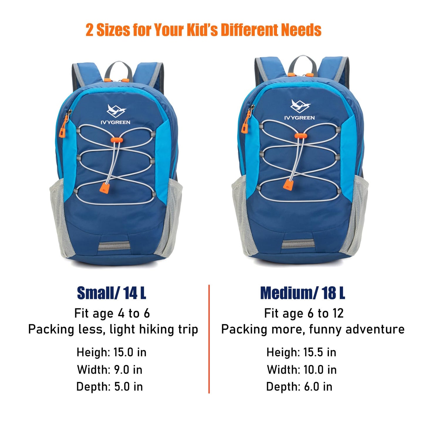 IVYGREEN Little Kids Hiking Backpack for Boys or Girls, Small Daypack for Camping or Travel (Blue, Small)