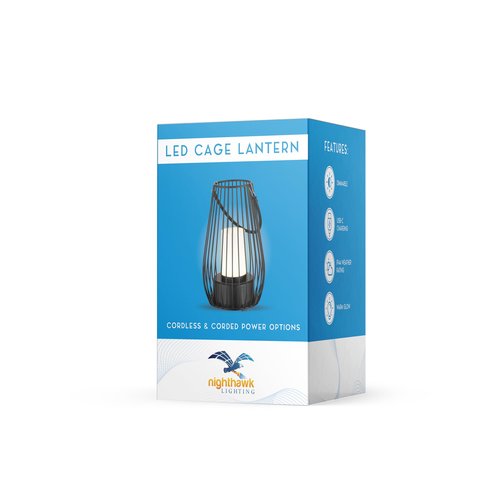 Outdoor & Indoor Metal Cage Lantern USB Rechargeable with Soft Carry Handle (Black)