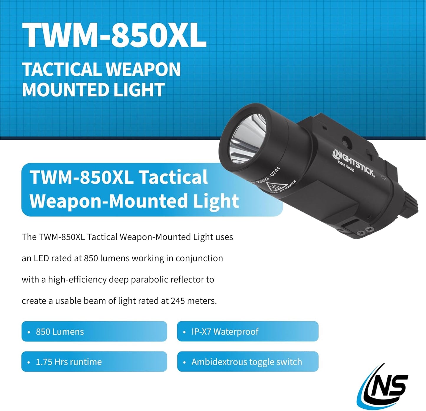 Nightstick TWM-850XL Tactical Weapon-Mounted LED Light 850 Lumens, Black