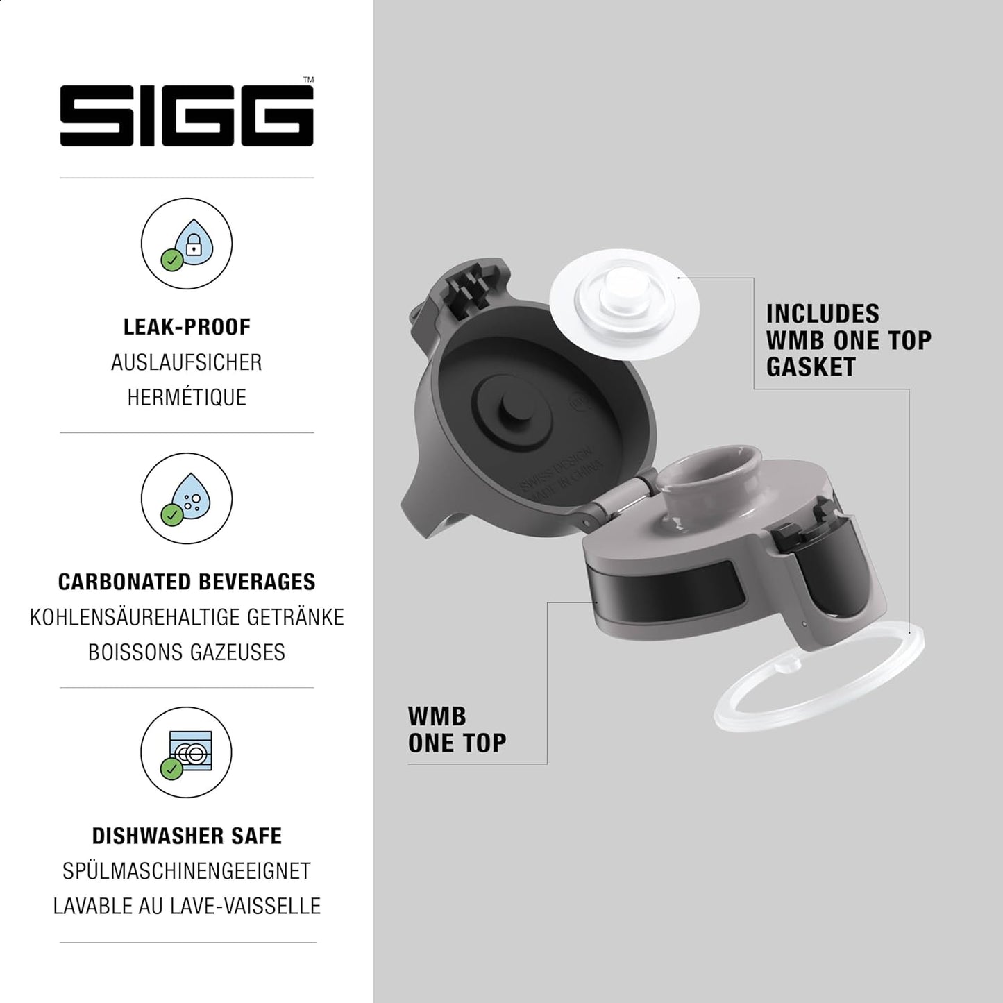 SIGG - WMB ONE Top (One Size) - Replacement Lid Wide-Neck Water Bottles - Flip Top - Gasket Included - Accessories