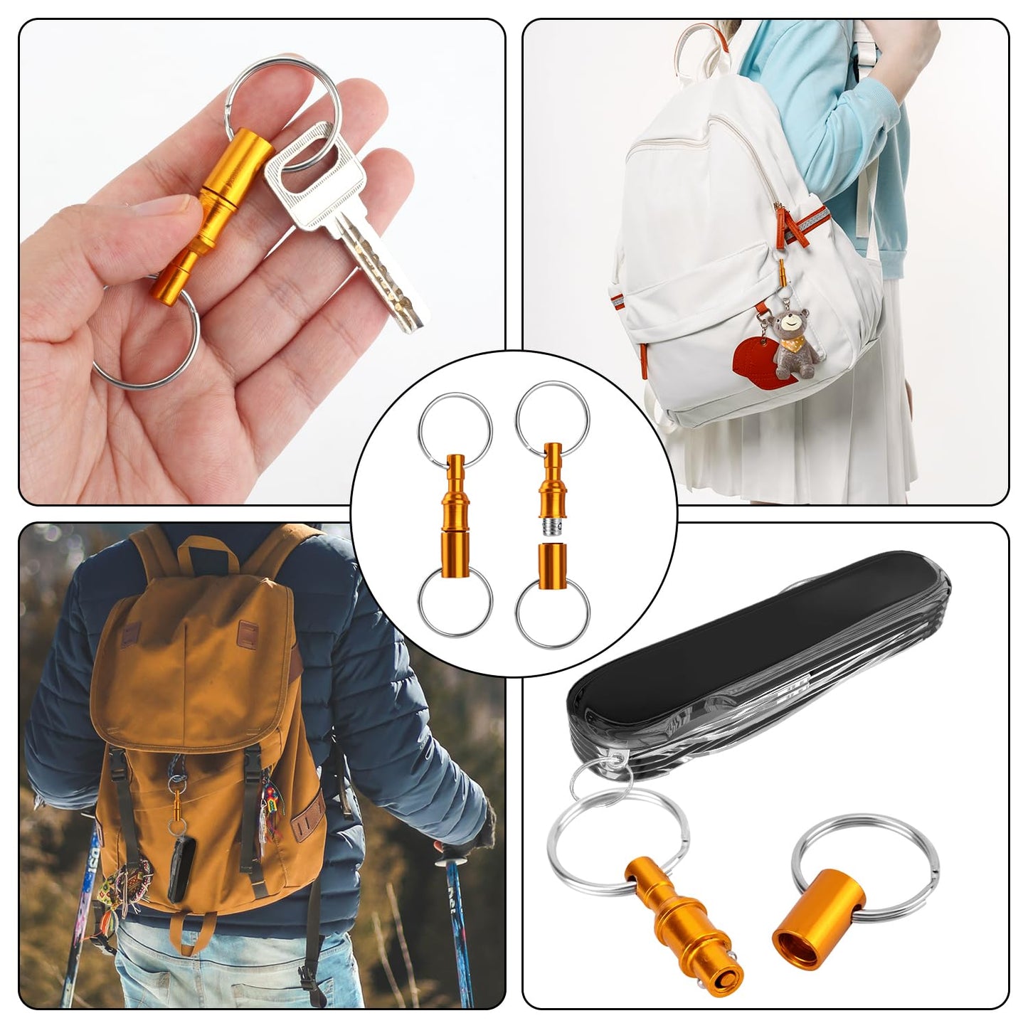 4pcs Quick Release Keychain, Iron Brass Alloy Detachable Keychain Pull Apart Key Chain Quick Release Key Ring Snap Separate Detachable Key Ring Quick Disconnect Keychain (Yellow)