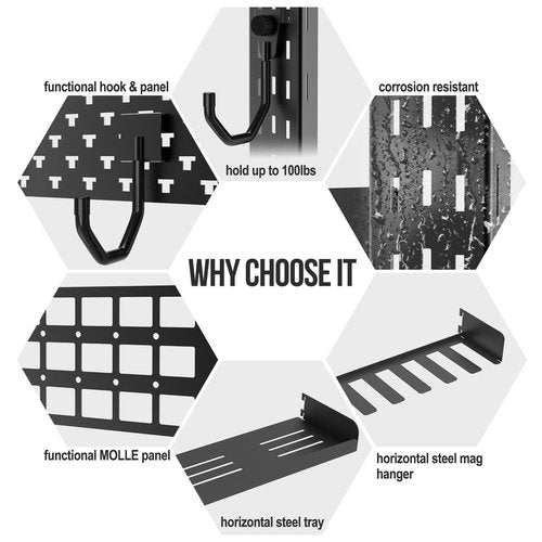 ONETIGRIS Heavy-Duty Gun Rack Wall Mount | Holds 5+ Rifles & 100lbs | with Accessory Shelf, MOLLE Panel & Mag Hanger