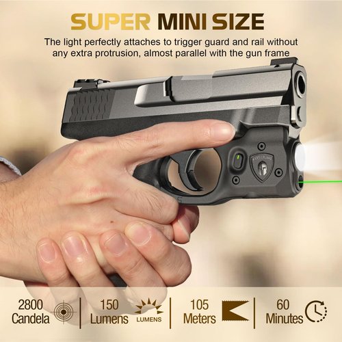 WARRIORLAND Pistol Light Laser Combo Fits S&W M&P 9 /.40 Shield M2.0 Only, Not for Shield/Plus/EZ/Shield .45, Compact 150-Lumen Trigger Mounted Light with Green Laser & White LED, 3 Light Modes