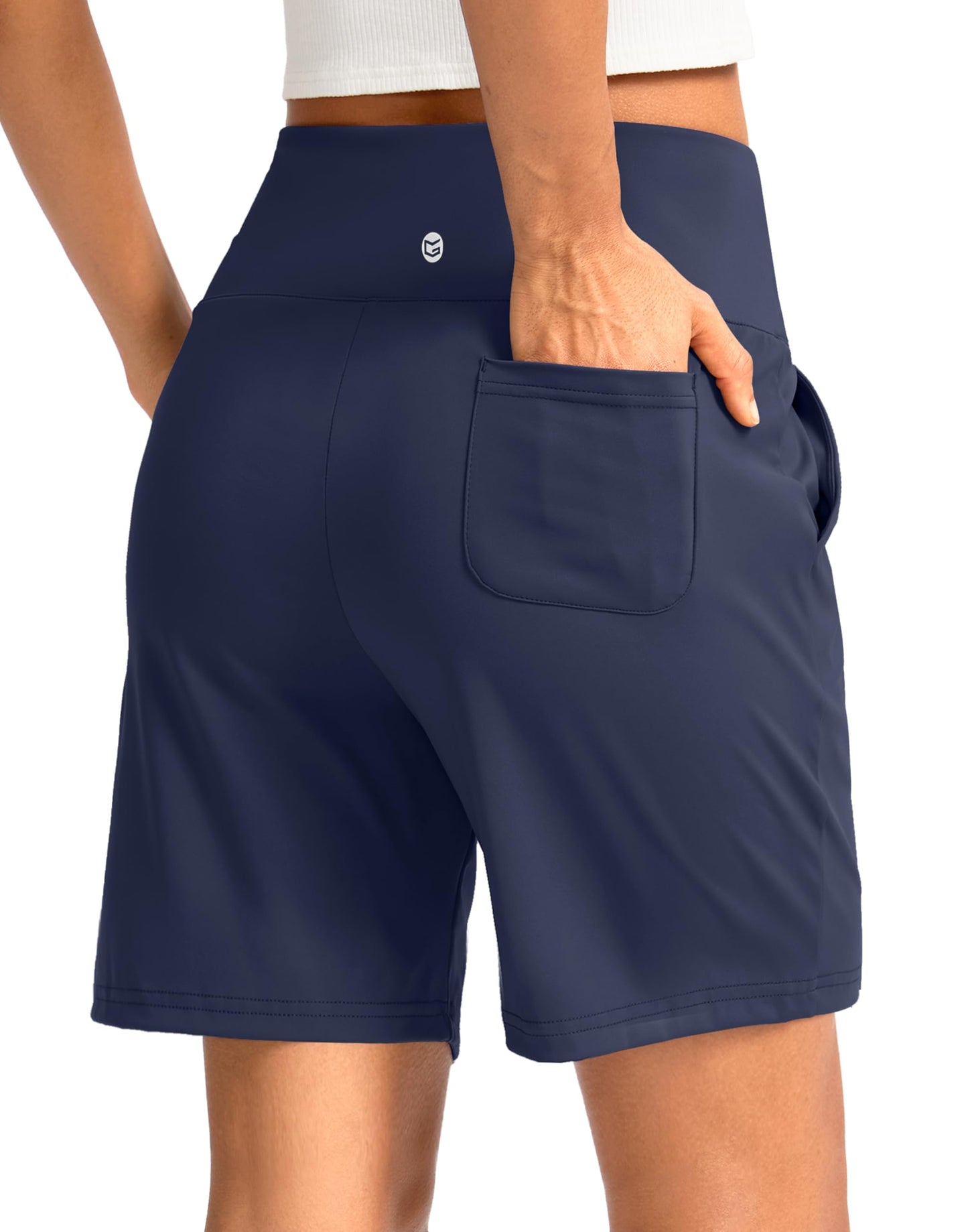 G Gradual Women's Bermuda Long Shorts with Pockets 7" High Waisted Knee Length Shorts for Women Walking Athletic Workout(Navy-L7,3XL)