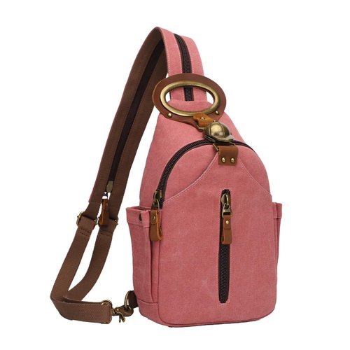 KouLi Buir Canvas Sling bag,Small Crossbody Backpack,Convertible Chest Bag Casual Daypack For Outdoor Cycling Hiking Travel (B3610-Rust Red-N)