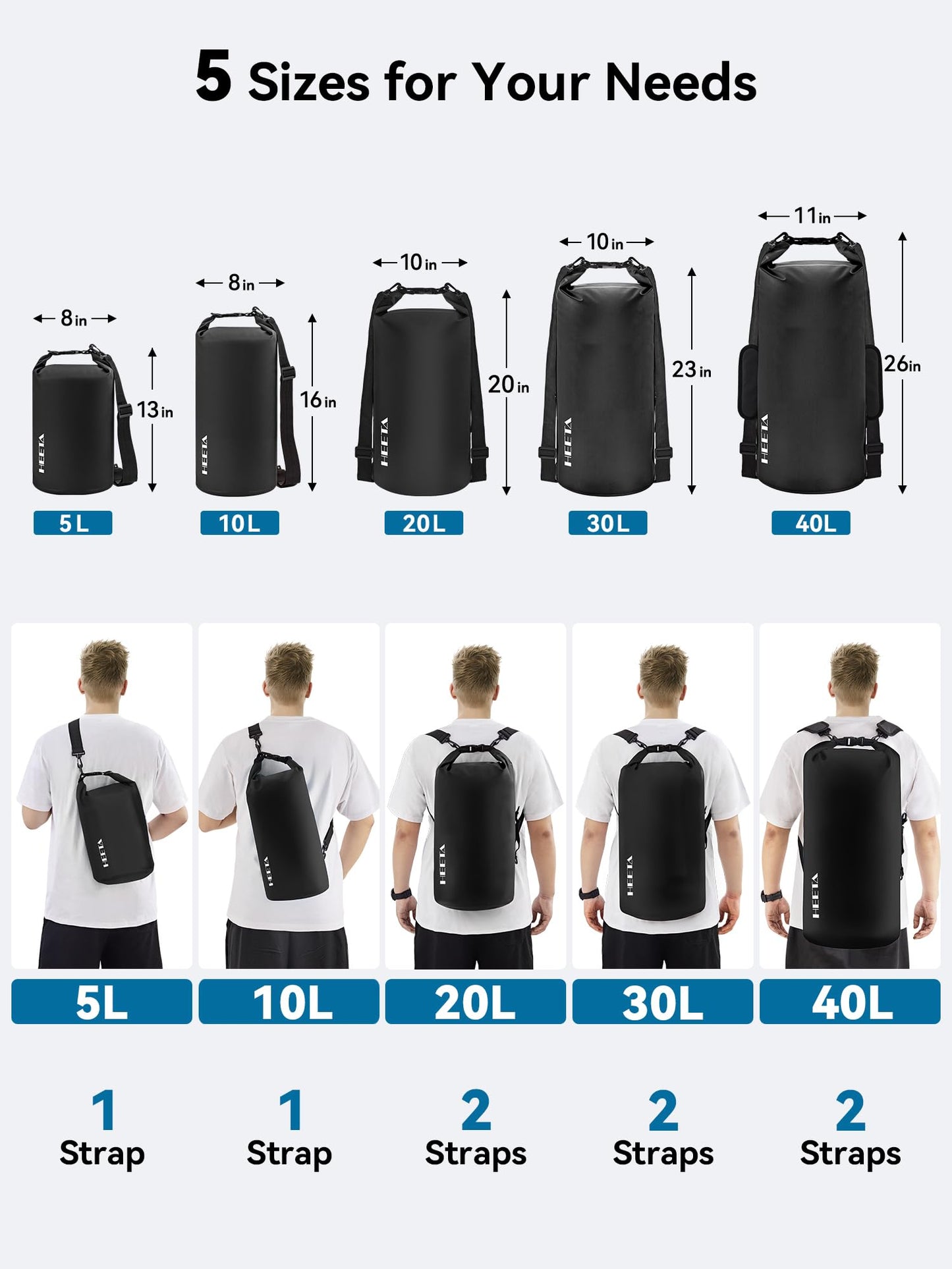 HEETA Waterproof Dry Bag for Women Men, Roll Top Lightweight Dry Storage Bag Backpack with Emergency Whistle for Travel, Kayaking, Boating, Camping, Beach, Cruise Ship Essentials (Black, 20L)