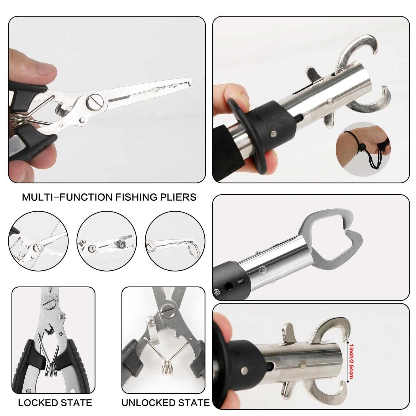 Family Fishing Pole Combo, 2PCS Portable Parent-Child Travel Fishing Kit, 6.89FT 4.92FT Telescopic Fishing Rod Spinning Reel Spincast Reel Baits Pliers Fish Lip Gripper Gift for Adults Kids Youth