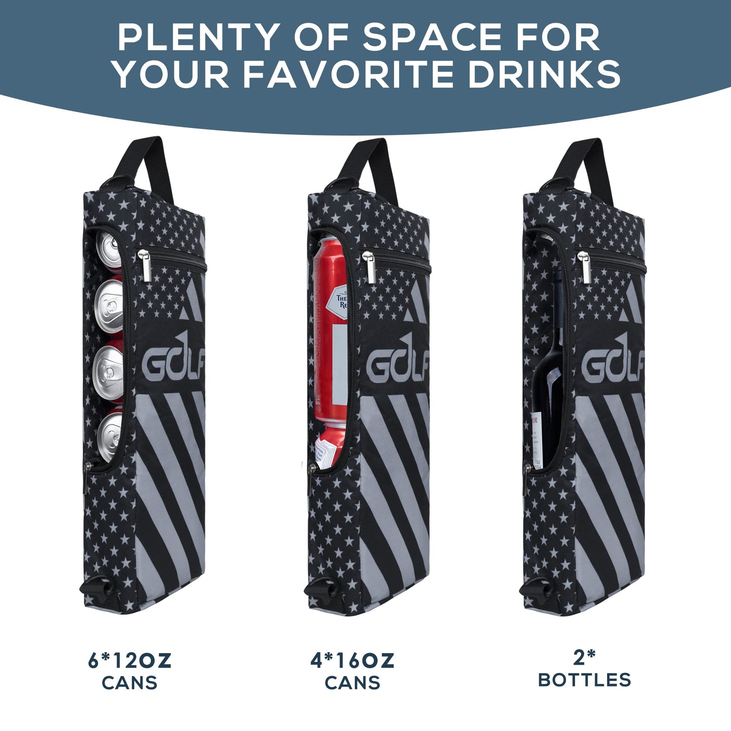 Golf Cooler Bag Plus Ice Pack Soft Sided Insulated Cooler Bag- Holds 6 Pack of Cans or 2 Wine Bottles - Grey Camo Golf Beer Sleeve Black Fits Discreetly in Golf Bags
