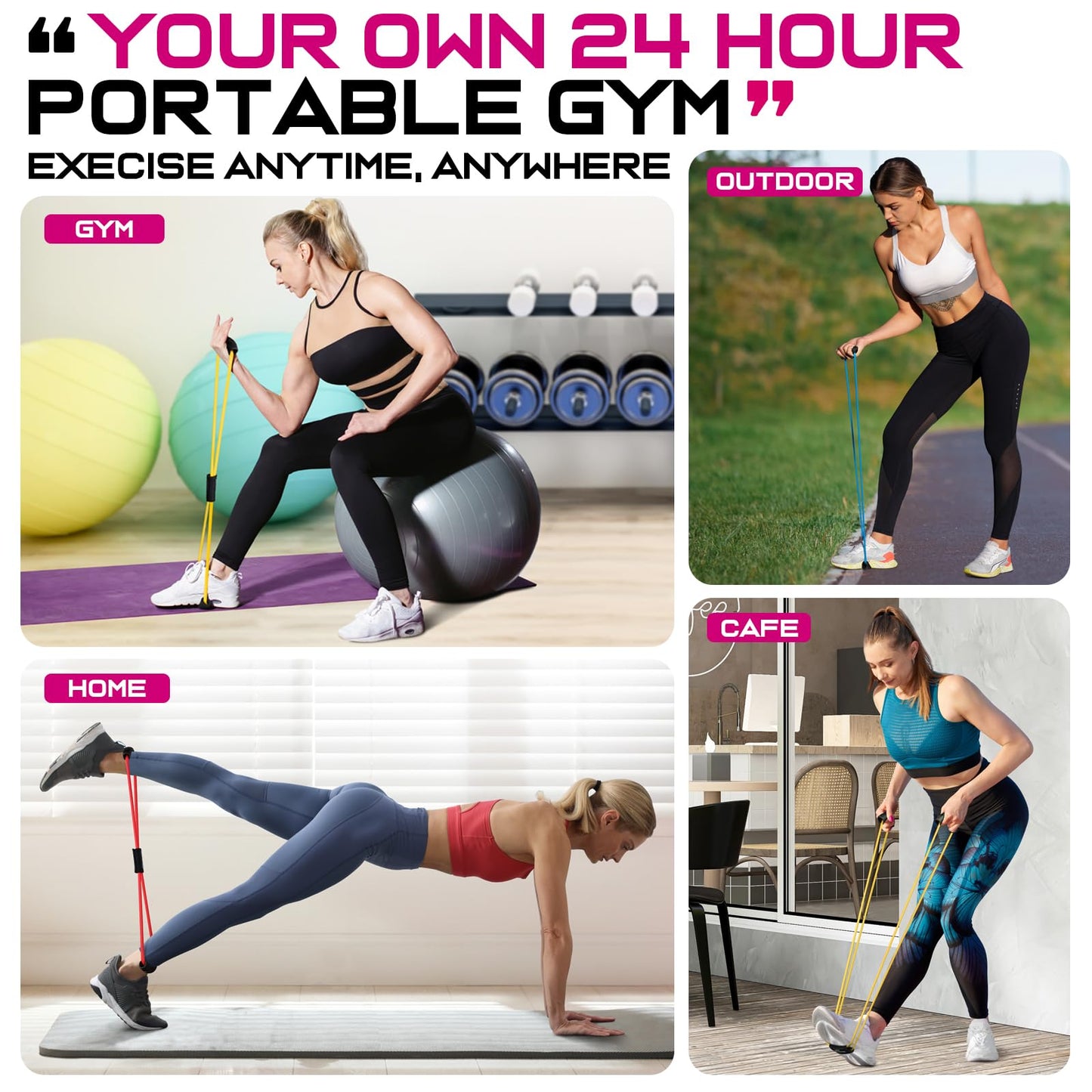 5.9ft Resistance Bands for Working Out, Figure 8 Fitness Resistance Bands for Physical Therapy, Stretch, Recovery, Pilates, Rehab, Strength Training and Yoga Starter Set