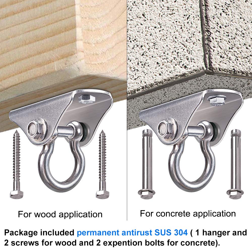 BeneLabel Stainless Steel Heavy Duty Swing Hanger Ceiling Mount 1600 LB Capacity Swing Hardware for Swing Seat, Yoga, Heavy Bag, Porch Swing, Hanging Chair with 2 Screws and 2 Expansion Bolts