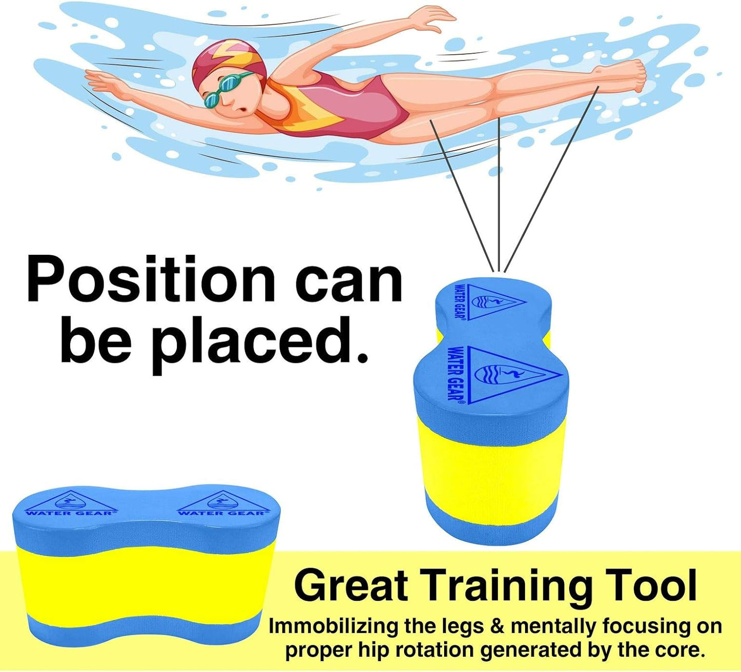 Water Gear Pull Float - Pool Training Aid - Improve Upper Body Strength - Soft and Comfortable - Aquatic Workout and Exercise -
