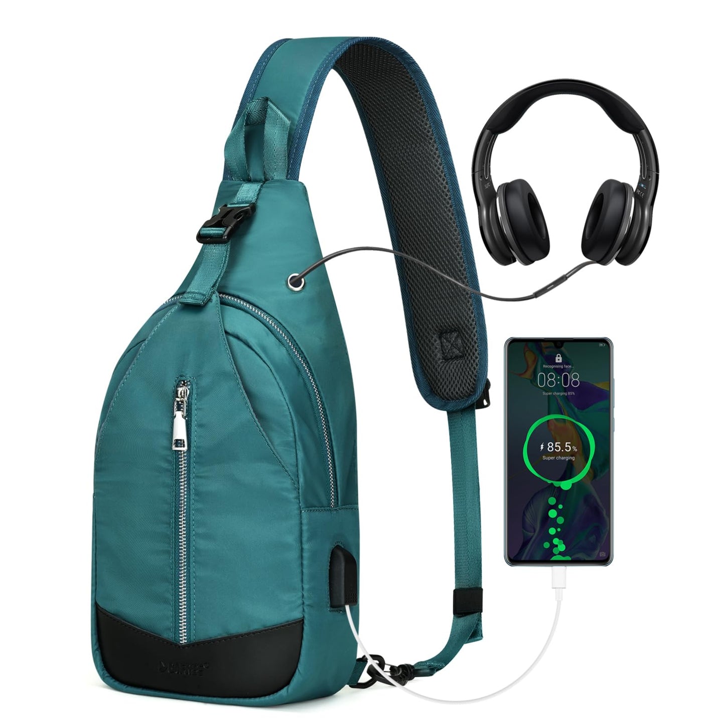 G4Free Sling Bag RFID Blocking Crossbody Sling Backpack Small Shoulder Chest Bag Daypack with Earphone Hole Men Women Hiking Travel(Teal)