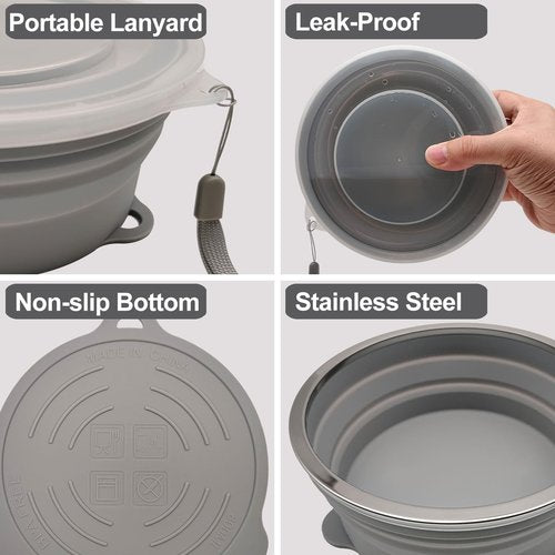 Cagelya Mess Kit for Camping Silicone Collapsible Bowl Collapsible Cup and Stainless Steel Spoon for Backpacking Outdoor Hiking Traveling and Picnic - 2 Pack