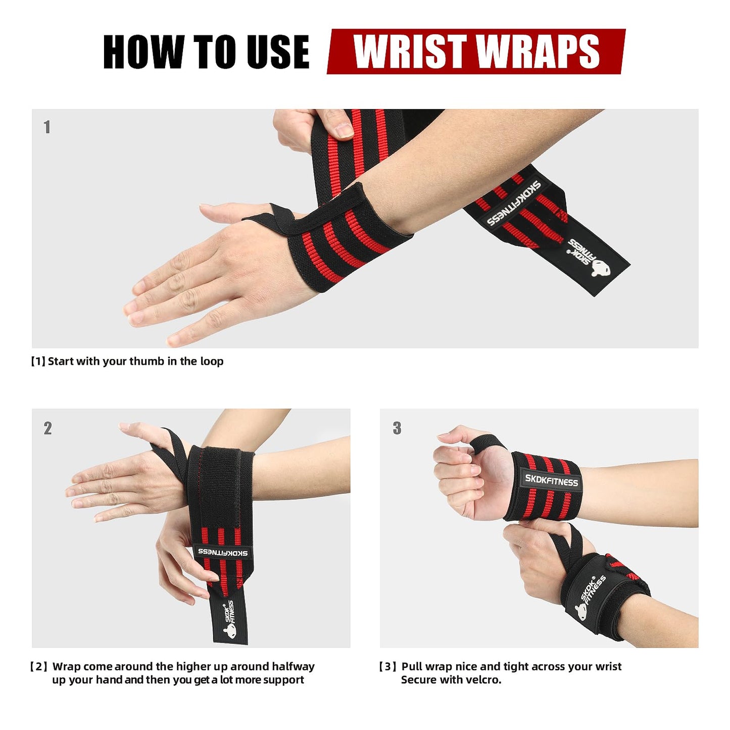 SKDK Wrist Wraps for Weightlifting Men & Women Professional Wrist Support with Heavy Duty Velcro Thumb Loops Gym Wrist Wraps for Powerlifting, Bench Press, Crossfit, Strength Training
