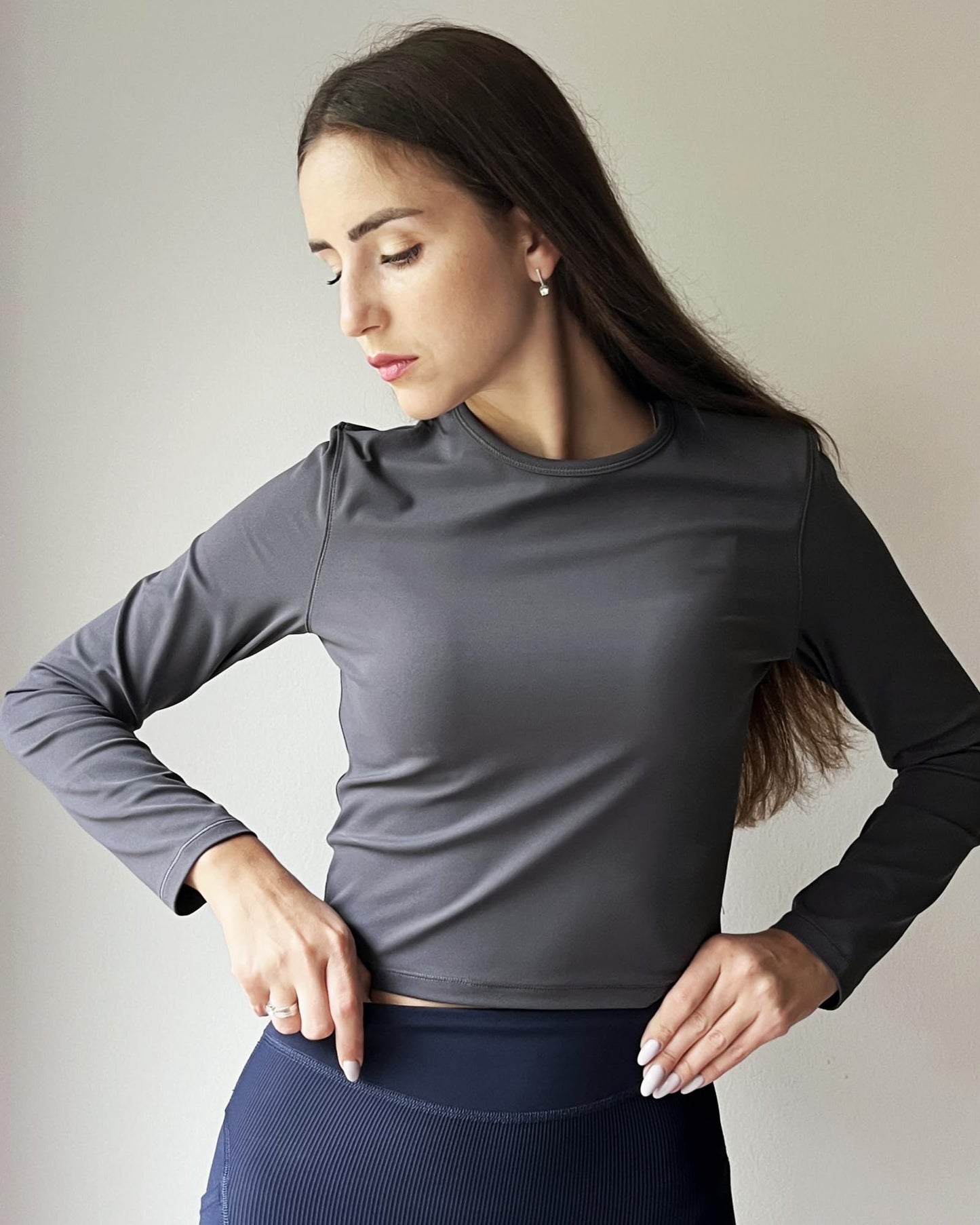 G4Free Long Sleeve Workout Tops for Women Fall Base Layer Athletic Gym Exercise Tight Shirt Wicking Cropped Underscrub (Dark Gray,S)