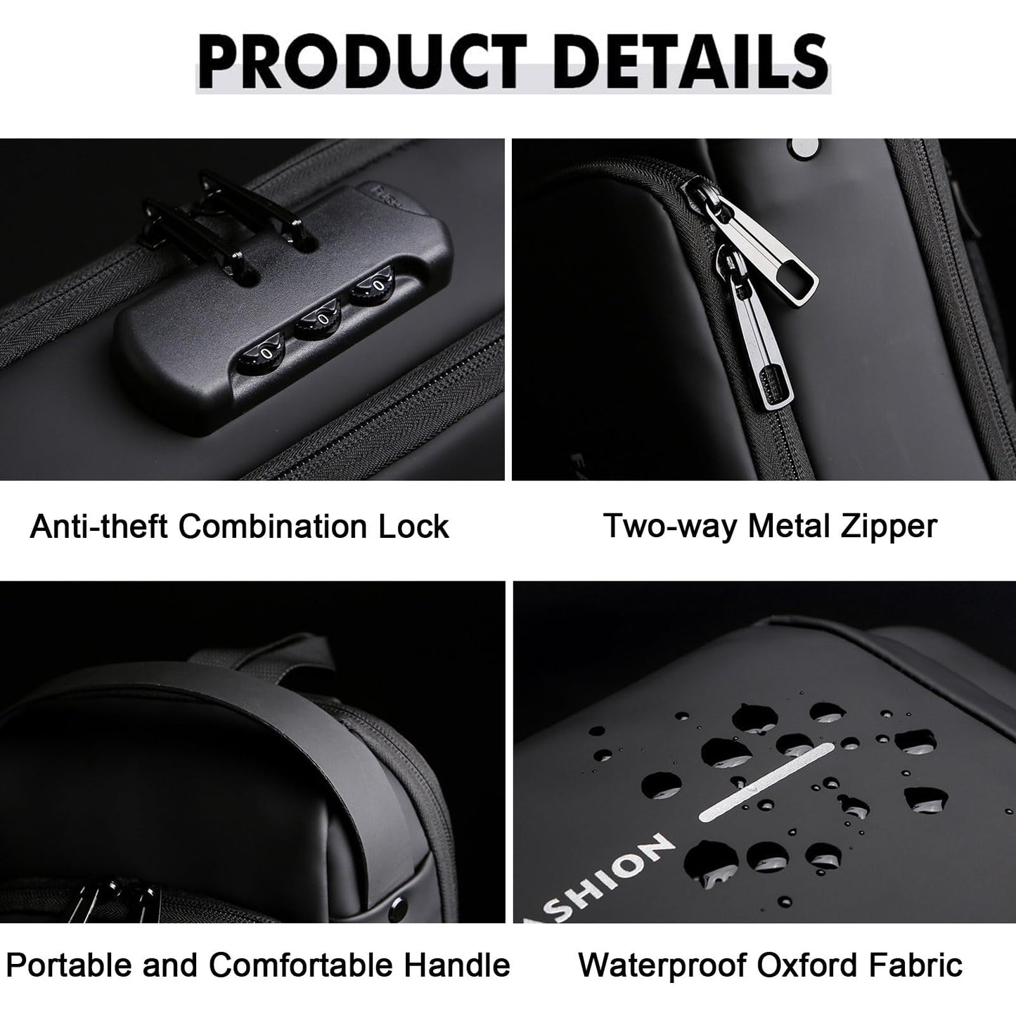 ISDULA Sling Bag for Men Anti-Theft USB Crossbody Bags Waterproof Chest Daypack Waterproof Shoulder Backpack (Black)