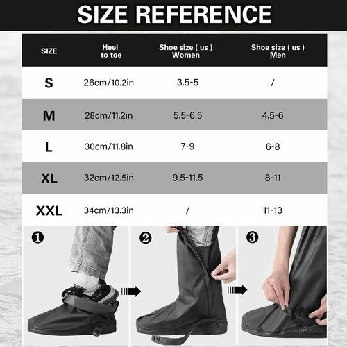 iCreek Waterproof Shoe Covers Reflective Rain Boot Foldable Non-Slip Protective Overshoes for Rainy Day, Hiking, Outdoor (Black, Medium)