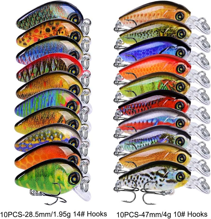Mini Crankbait Fishing Lures Kits Swimbait Wobbler Hard Baits for Bass Trout Pike Freshwater and Saltwater 10pc-20pc/pack