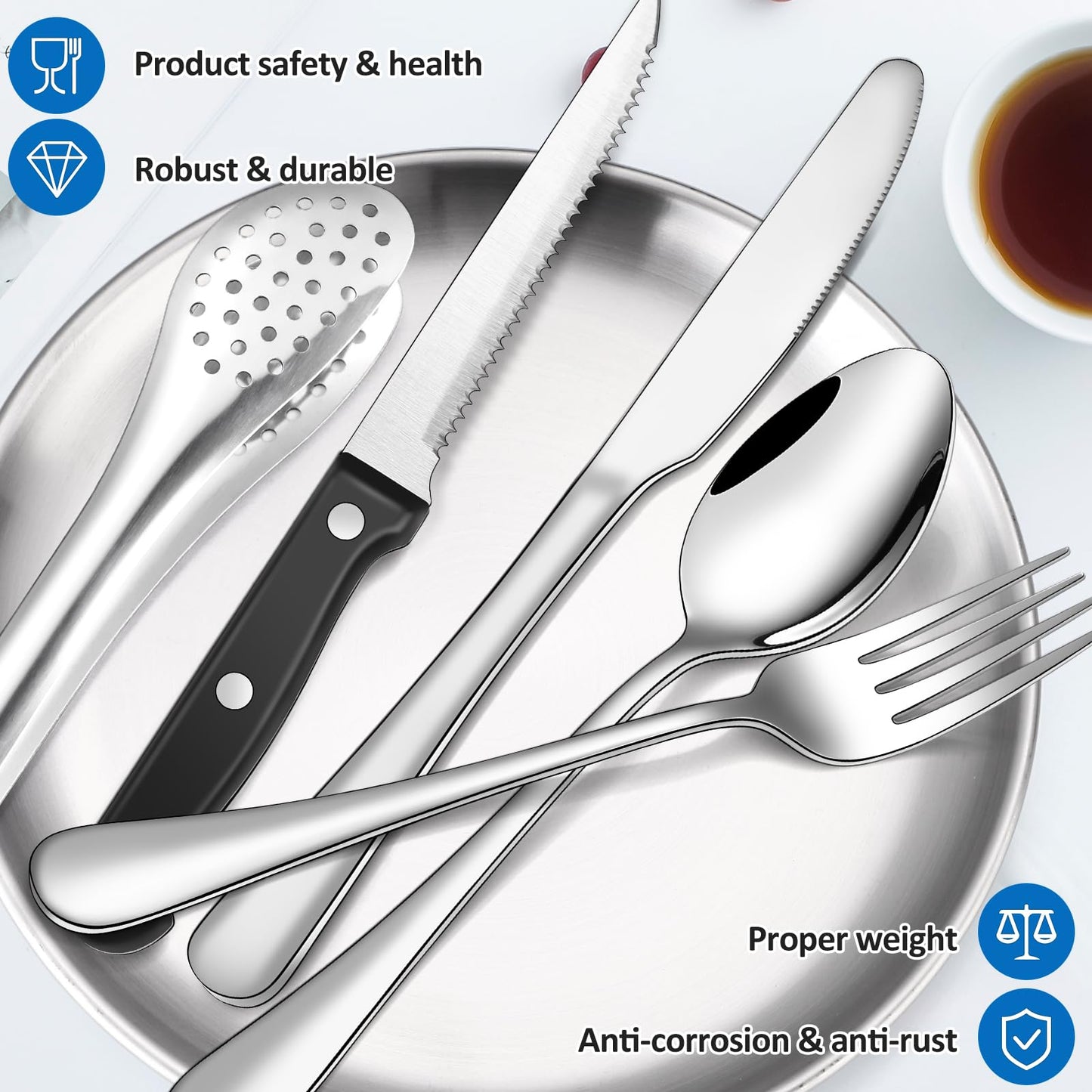 Camping Silverware Kit Cutlery Organizer Utensil Picnic Set - 13 Piece Mess Kit for 2 - Stainless Steel Plate Spoon Clip and Serrated Knife Wine Opener Fork Napkin Hiking - Camp Kitchen BBQ’s