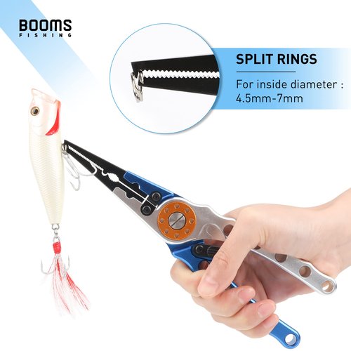 Booms Fishing X1 Aluminum Fishing Pliers Hook Remover, Braided Fishing Line Cutting and Split Ring Pliers with Coiled Lanyard and Sheath, Blue with Lock