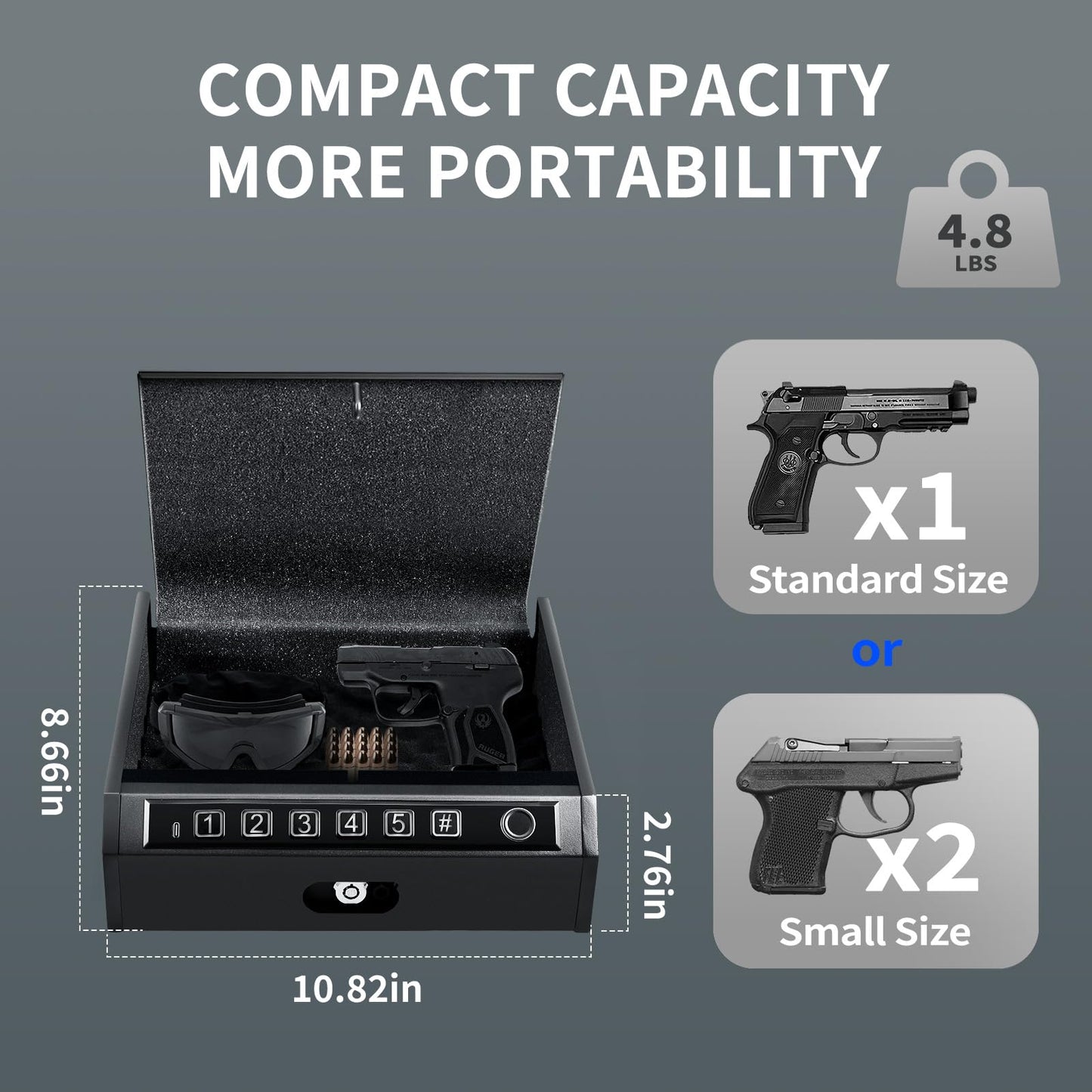 ADIMO Hand Gun Safe, Biometric Gun Safe for Handgun, Pistol with 3 Quick-Access Way Fingerprint/Keypad/Key, SafeBox w/Mute Function for Secure Storage for Bedside Nightstand Car