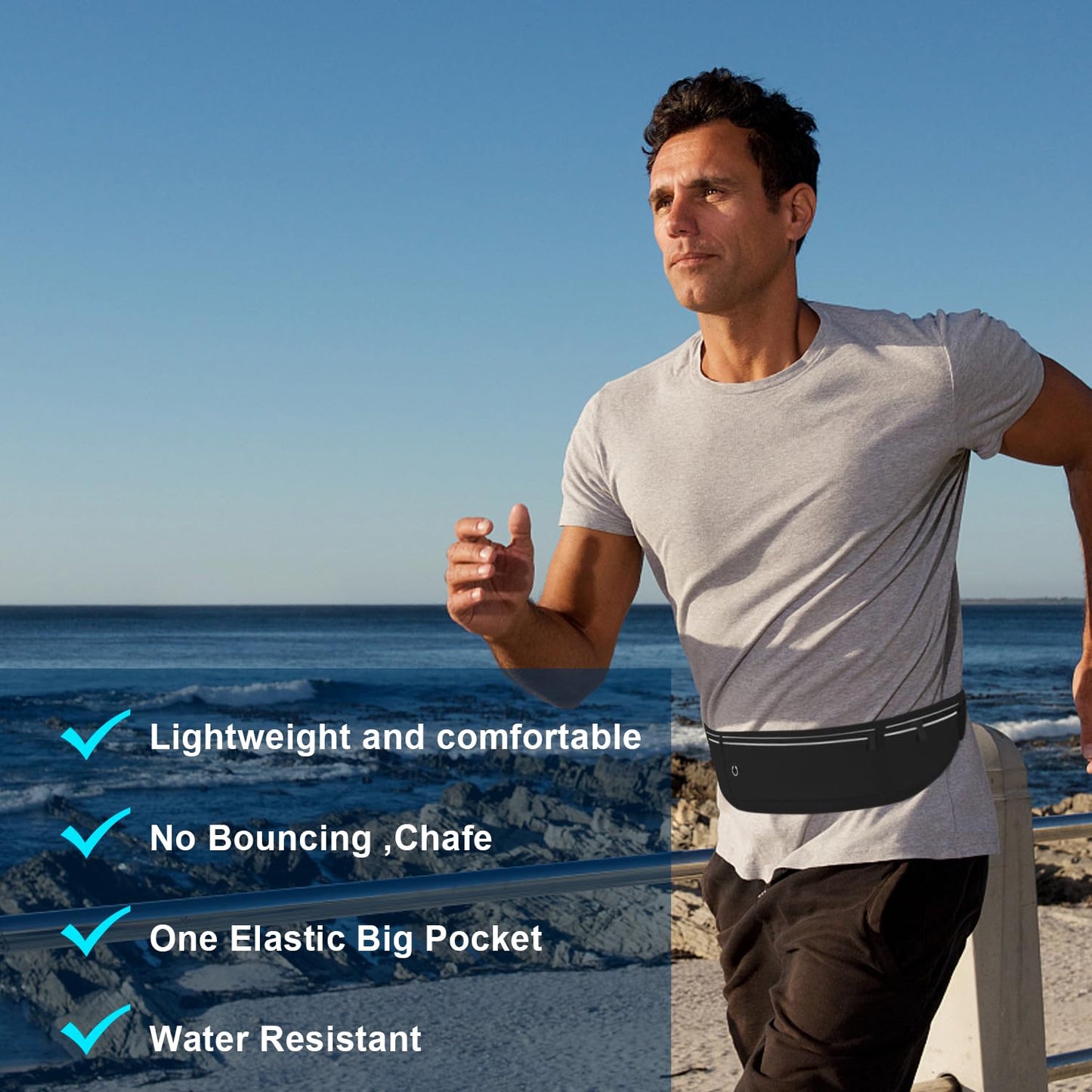 JUCURRI Slim Running Belt for Women Men,Runners Fanny Pack Phone Holder,Money Belt,Running Gear Accessories,with 3 Pockets(Black)