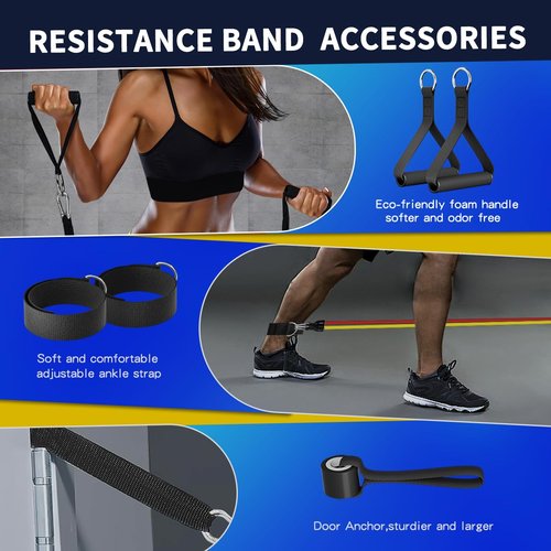 WHATAFIT Resistance Bands, Exercise Bands，Resistance Bands for Working Out, Work Out Bands with Handles for Men and Women Fitness, Strength Training Home Gym Equipment