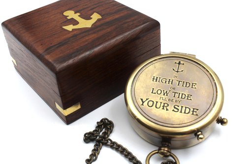 Brass Pocket Magnetic Compass with Chain – Nautical Sailor Gift Idea, Antique Steampunk Boat Decor, Son Birthday, Graduation, Confirmation Gifts, Stocking Stuffer for Son