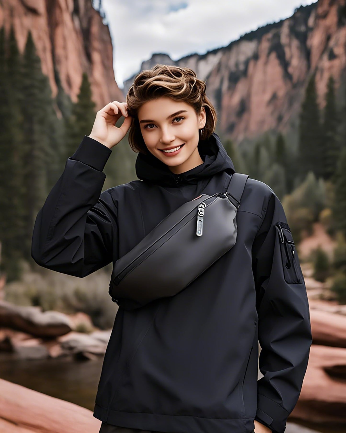 Fanny Pack for Men & Women | Adjustable Waist Bag (28-63 Inch Belt) – Large Waterproof Belt Bag for Hiking, Running, Travel, Gym | Phone Pouch with Zipper Pocket (Black)