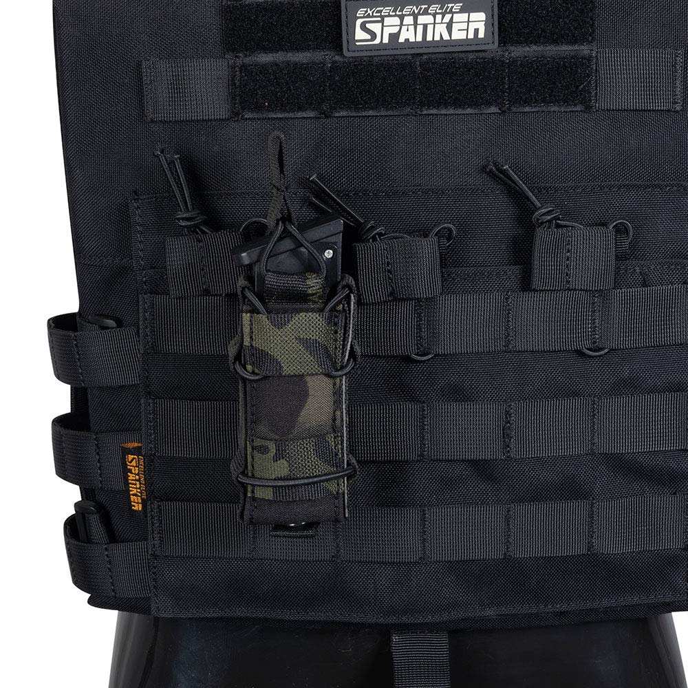 EXCELLENT ELITE SPANKER Open Top M4 M14 M16 AR15 Mag Pouch and Single Pistol Mag Pouch Flashlight Holder Magazine (muticam Black, Single Pouch)