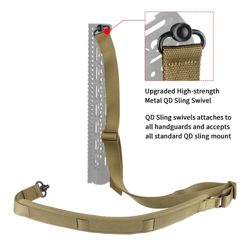 ToopMount Tactical 2 Point Sling QD Swivel Traditional with Easy Length Adjuster Shoulder Pad Adjustable Strap(Upgraded Version) (Khaki-Non Reflective, Good for Hunting)
