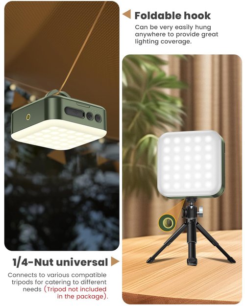 LumiSun Camping Lantern - Collapsible Solar LED Lamp, 5200mAh Solar/USB Rechargeable, 1000LM, 5 Light Modes, Outdoor IPX4 Waterproof - Portable Emergency Light （Green）