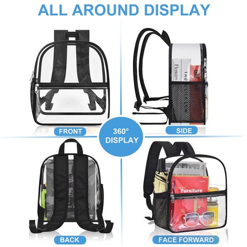 Clear Backpack for Stadium Events - 12x12x6, Mini Small Clear Bag with Front Pocket for Concert Sport Events Work Travel(Black)