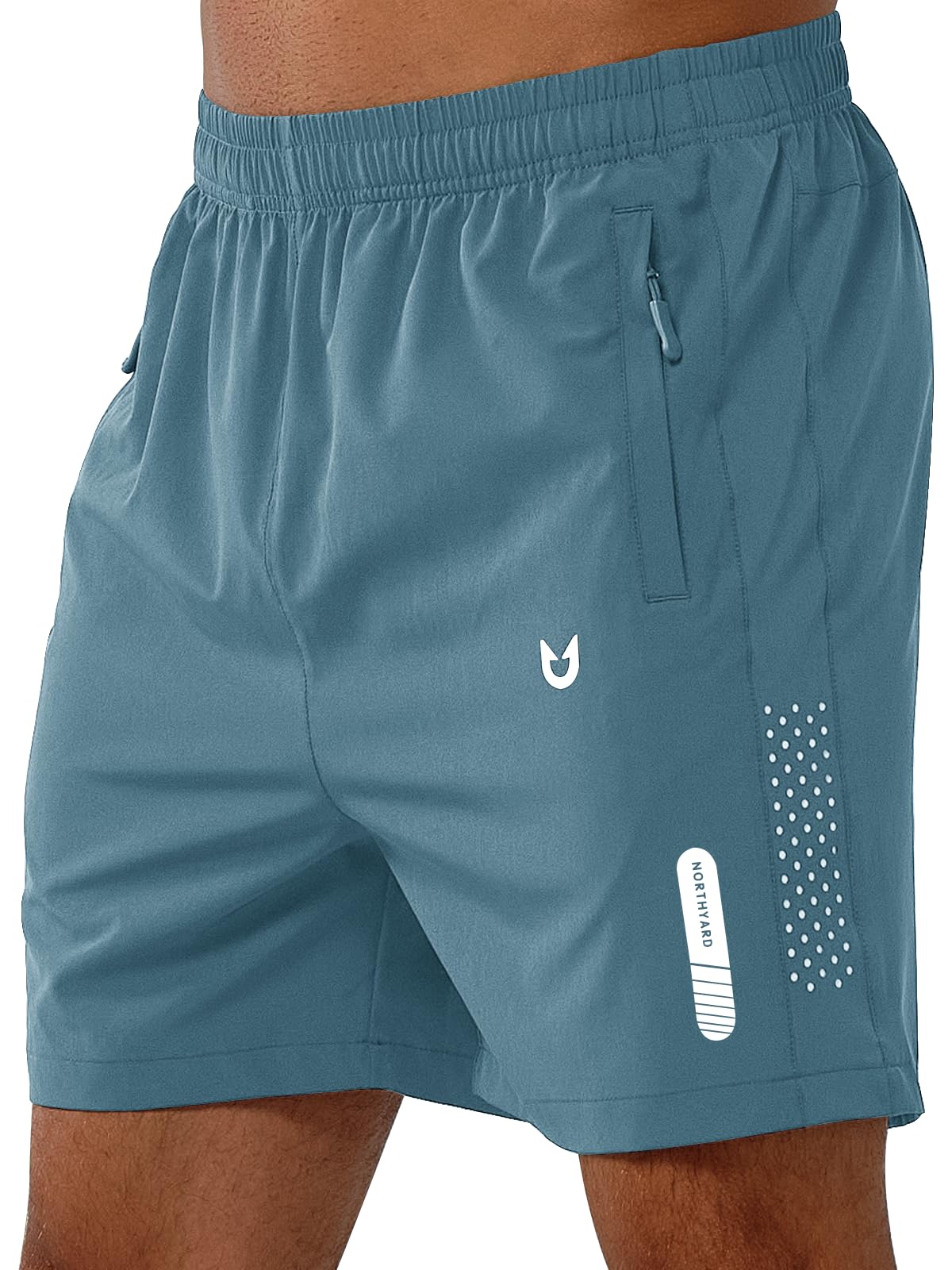 NORTHYARD Men's Athletic Running Shorts Gym Workout 7"/9"/5" Quick Dry Lightweight Sports Basketball Tennis 3 Zipper Pockets GREYBLUE-5inch 4XL
