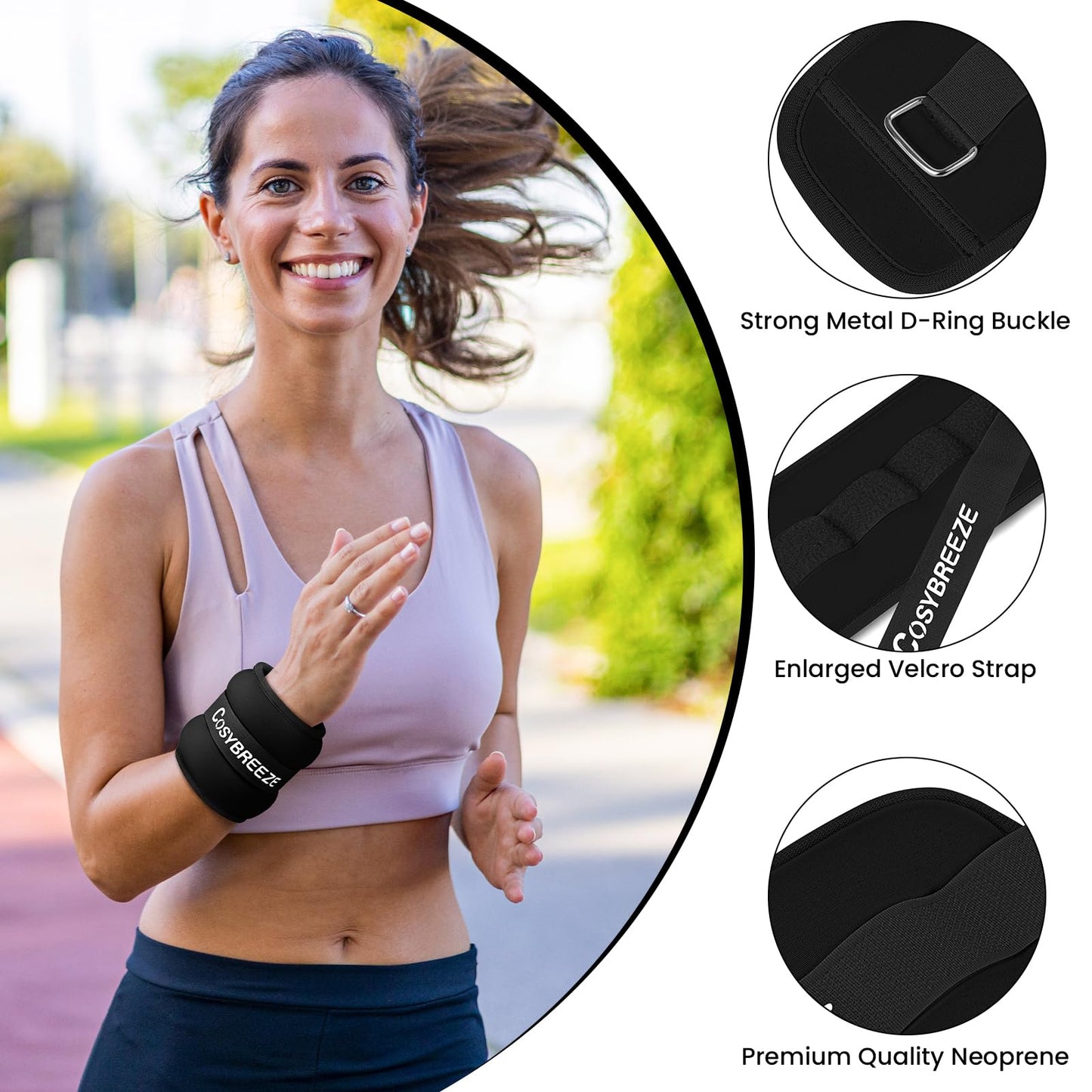 Ankle Weights 2LB 1 Pair Wrist Leg Arm Weights for Women Men, Strength Weighted for Walking, Running, Jogging, Fitness, Gym Workout - Black