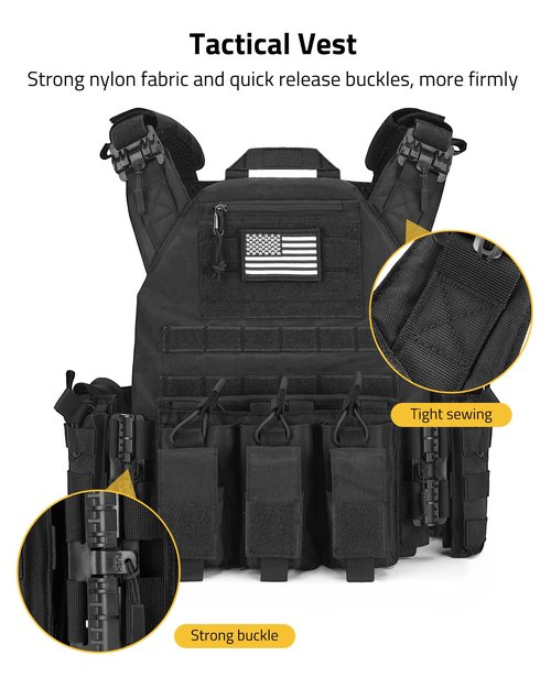 CVLIFE Tactical Airsoft Vest - Quick Release, Adjustable Size, Breathable & Comfortable, Multipurpose, Black