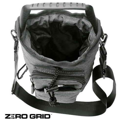 Zero Grid Insulated Water Bottle Carrier with RFID-Blocking Pocket for Personal Data, Electronics, and Phone - Fits 32 oz/1 L Bottles - Crossbody Bag with Adjustable Sling for Hiking and Travel - Grey