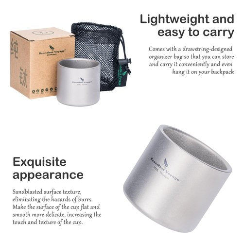 Boundless Voyage Titanium Double-wall Cup 75ml Backpacking Portable Camping Mug Lightweight Heat Resistant Coffee Cup