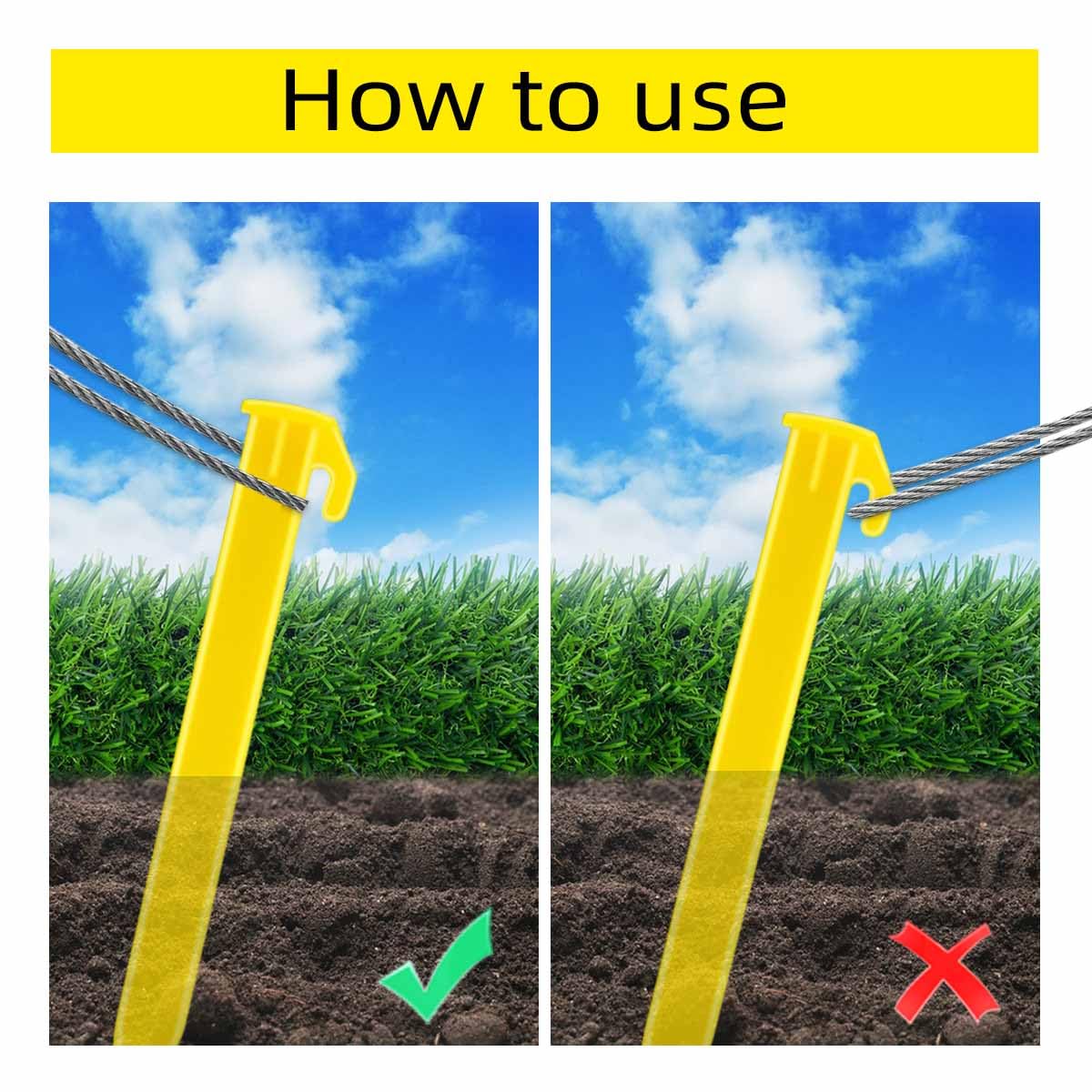 10 Pack Plastic Tent Stakes Heavy Duty Beach Tent Pegs Canopy Stakes for Camping Gardening Backpacking Tent Pegs Spike Hook for Outdoor Garden Decorations Lawn Tarp Sand Stakes for Beach (Yellow)