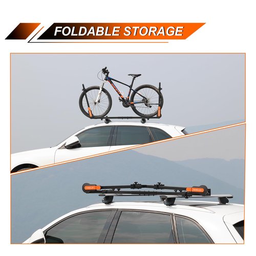 TOOENJOY Rooftop Bike Rack for Car SUV, Upright Roof Mount Bicycle Rack with 2 Arms for Movable Crossbar, 2 Bike Carrier