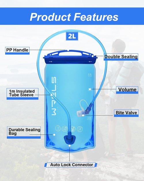 WRELS Hydration Bladder,Water Bladder for Hydration Pack,BPA-Free Leakproof Water Reservoir for Hiking Running Camping Cycling,1L
