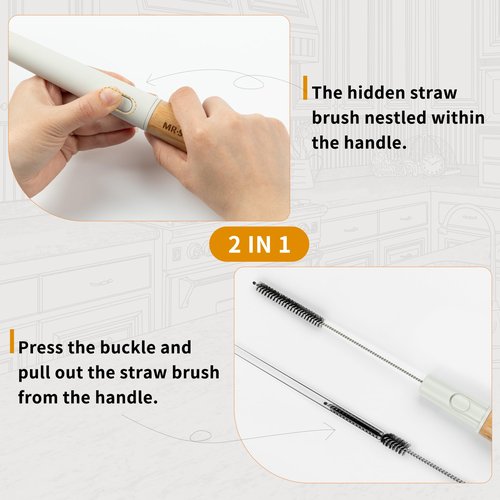 MR.SIGA Water Bottle Brush and Straw Cleaner Brush, Long Handle Bottle Cleaner Brush, 2 in 1 Bottle Cleaning Brush for Sports Bottles, Baby Bottles, Mugs, Straws, White