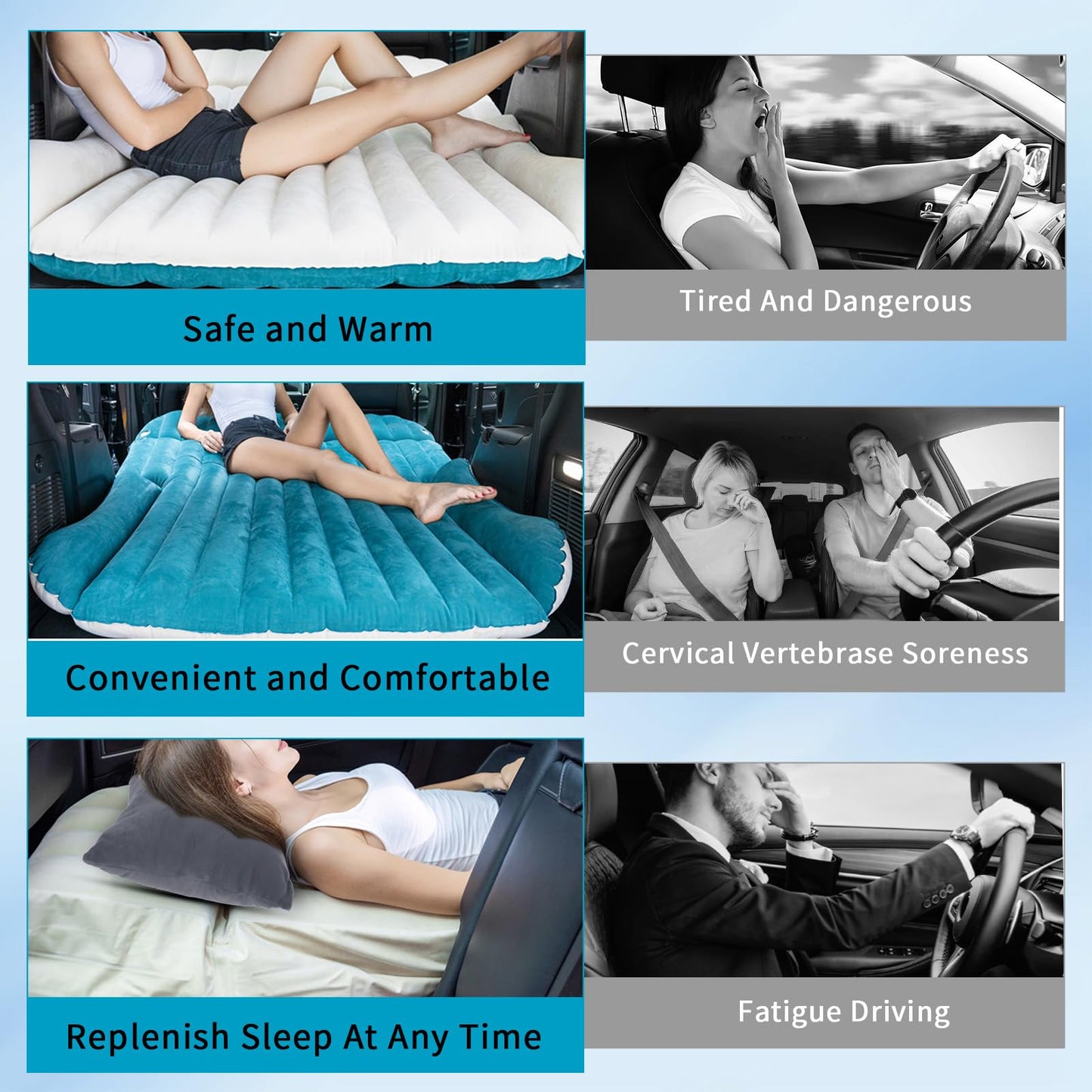 JESTMOTOR SUV Air Mattress Thickened and Double-Sided Flocking Travel Foldable Camping Bed for SUV Rear Seat and Trunk Camping Pickup Truck Bed Air Mattress, 76x51x4.7Inch (White Blue)